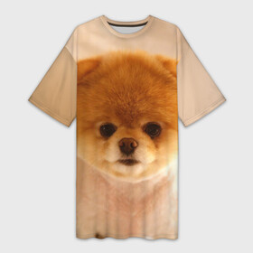 Платье-футболка 3D с принтом Пушистик в Кировске,  |  | dog | пес | померанский | собака | шпиц | щеночек