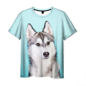 Мужская футболка 3D с принтом Blue в Кировске, 100% полиэфир | прямой крой, круглый вырез горловины, длина до линии бедер | dog | бандит | пес | собака | хаски | хаски бандит | щеночек