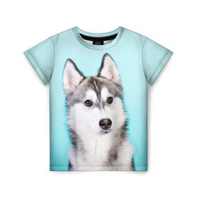 Детская футболка 3D с принтом Blue в Кировске, 100% гипоаллергенный полиэфир | прямой крой, круглый вырез горловины, длина до линии бедер, чуть спущенное плечо, ткань немного тянется | dog | бандит | пес | собака | хаски | хаски бандит | щеночек
