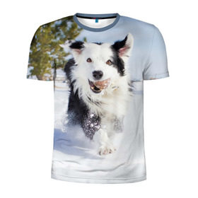 Мужская футболка 3D спортивная с принтом Snow в Кировске, 100% полиэстер с улучшенными характеристиками | приталенный силуэт, круглая горловина, широкие плечи, сужается к линии бедра | dog | бордер | бордер колли | колли | пес | собака