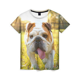 Женская футболка 3D с принтом Funny Dog в Кировске, 100% полиэфир ( синтетическое хлопкоподобное полотно) | прямой крой, круглый вырез горловины, длина до линии бедер | dog | английский бульдог | пес | собака