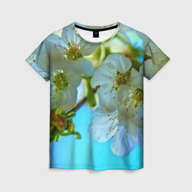 Женская футболка 3D с принтом Цветочки на дереве в Кировске, 100% полиэфир ( синтетическое хлопкоподобное полотно) | прямой крой, круглый вырез горловины, длина до линии бедер | 3d | flower | весна | другие | красивые цветы | лето | поле | полевой цветок | прикольные | природа | текстуры | цветочки | цветы
