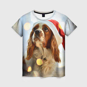 Женская футболка 3D с принтом Рождество в Кировске, 100% полиэфир ( синтетическое хлопкоподобное полотно) | прямой крой, круглый вырез горловины, длина до линии бедер | dog | кавалер кинг чарльз спаниель | новый год | пес | рождество | собака