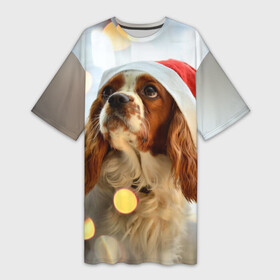 Платье-футболка 3D с принтом Рождество в Кировске,  |  | dog | кавалер кинг чарльз спаниель | новый год | пес | рождество | собака