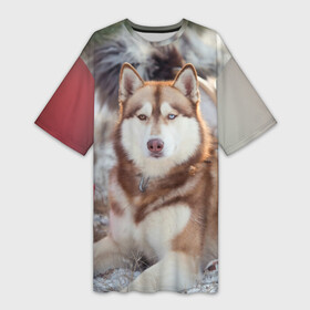 Платье-футболка 3D с принтом Хаски в Кировске,  |  | dog | лабрадор | мопс | пес | собака | такса | хаски | щеночек