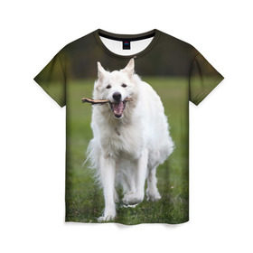 Женская футболка 3D с принтом Палочка в Кировске, 100% полиэфир ( синтетическое хлопкоподобное полотно) | прямой крой, круглый вырез горловины, длина до линии бедер | dog | лабрадор | мопс | пес | собака | такса | хаски | щеночек