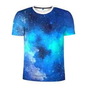 Мужская футболка 3D спортивная с принтом Космический свет в Кировске, 100% полиэстер с улучшенными характеристиками | приталенный силуэт, круглая горловина, широкие плечи, сужается к линии бедра | синий