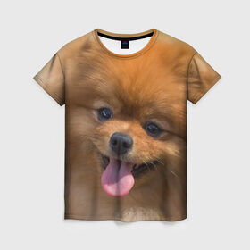 Женская футболка 3D с принтом Милашка в Кировске, 100% полиэфир ( синтетическое хлопкоподобное полотно) | прямой крой, круглый вырез горловины, длина до линии бедер | dog | пес | померанский | собака | шпиц | щеночек