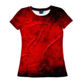 Женская футболка 3D с принтом Grunge red в Кировске, 100% полиэфир ( синтетическое хлопкоподобное полотно) | прямой крой, круглый вырез горловины, длина до линии бедер | watercolor | абстракция красок | акварель | брызги красок | живопись | краска | потертость красок