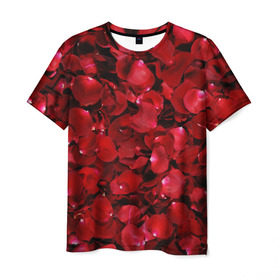 Мужская футболка 3D с принтом Лепестки красных роз в Кировске, 100% полиэфир | прямой крой, круглый вырез горловины, длина до линии бедер | красный | лепестки | природа | растения | розы | текстура | цветы