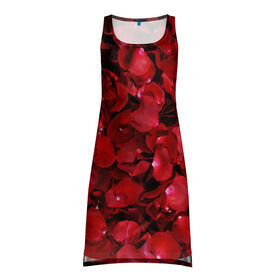 Платье-майка 3D с принтом Лепестки красных роз в Кировске, 100% полиэстер | полуприлегающий силуэт, широкие бретели, круглый вырез горловины, удлиненный подол сзади. | красный | лепестки | природа | растения | розы | текстура | цветы