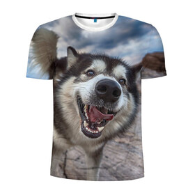 Мужская футболка 3D спортивная с принтом Smile в Кировске, 100% полиэстер с улучшенными характеристиками | приталенный силуэт, круглая горловина, широкие плечи, сужается к линии бедра | dog | лабрадор | мопс | пес | собака | такса | хаски | щеночек