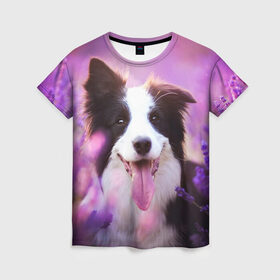 Женская футболка 3D с принтом Happy в Кировске, 100% полиэфир ( синтетическое хлопкоподобное полотно) | прямой крой, круглый вырез горловины, длина до линии бедер | dog | бордер колли | пес | собака
