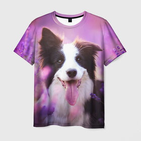 Мужская футболка 3D с принтом Happy в Кировске, 100% полиэфир | прямой крой, круглый вырез горловины, длина до линии бедер | dog | бордер колли | пес | собака