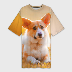 Платье-футболка 3D с принтом Взгляд в Кировске,  |  | dog | вельш корги | корги | пес | собака