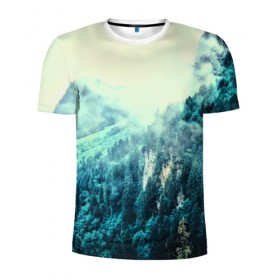 Мужская футболка 3D спортивная с принтом Туманный лес в Кировске, 100% полиэстер с улучшенными характеристиками | приталенный силуэт, круглая горловина, широкие плечи, сужается к линии бедра | 3d | горы | деревья | другие | лес | лето | пейзаж | прикольные | природа | туман | холм | цветные | яркие