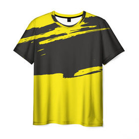 Мужская футболка 3D с принтом Чёрно-жёлтый в Кировске, 100% полиэфир | прямой крой, круглый вырез горловины, длина до линии бедер | Тематика изображения на принте: краски | мазок