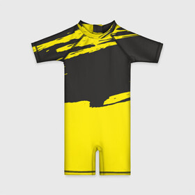 Детский купальный костюм 3D с принтом Чёрно-жёлтый в Кировске, Полиэстер 85%, Спандекс 15% | застежка на молнии на спине | краски | мазок