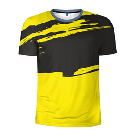 Мужская футболка 3D спортивная с принтом Чёрно-жёлтый в Кировске, 100% полиэстер с улучшенными характеристиками | приталенный силуэт, круглая горловина, широкие плечи, сужается к линии бедра | краски | мазок
