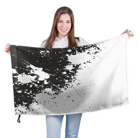 Флаг 3D с принтом Чёрное-белое в Кировске, 100% полиэстер | плотность ткани — 95 г/м2, размер — 67 х 109 см. Принт наносится с одной стороны | гранж | краска | пятна
