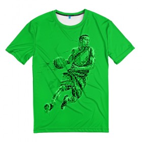 Мужская футболка 3D с принтом Basketball в Кировске, 100% полиэфир | прямой крой, круглый вырез горловины, длина до линии бедер | basketball | баскетбол | зеленый | игрок | картинка | полигоны | спорт | яркие