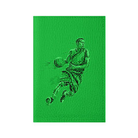 Обложка для паспорта матовая кожа с принтом Basketball в Кировске, натуральная матовая кожа | размер 19,3 х 13,7 см; прозрачные пластиковые крепления | basketball | баскетбол | зеленый | игрок | картинка | полигоны | спорт | яркие