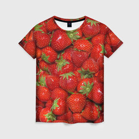 Женская футболка 3D с принтом Клубничка в Кировске, 100% полиэфир ( синтетическое хлопкоподобное полотно) | прямой крой, круглый вырез горловины, длина до линии бедер | еда | клубника | красный | сладкое | текстура | фрукты | ягоды