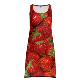 Платье-майка 3D с принтом Клубничка в Кировске, 100% полиэстер | полуприлегающий силуэт, широкие бретели, круглый вырез горловины, удлиненный подол сзади. | еда | клубника | красный | сладкое | текстура | фрукты | ягоды