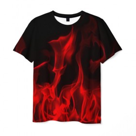 Мужская футболка 3D с принтом Красный огонь в Кировске, 100% полиэфир | прямой крой, круглый вырез горловины, длина до линии бедер | пожар | цветной