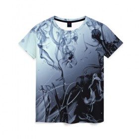 Женская футболка 3D с принтом Abstraction Smoke в Кировске, 100% полиэфир ( синтетическое хлопкоподобное полотно) | прямой крой, круглый вырез горловины, длина до линии бедер | дым | серый