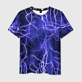 Мужская футболка 3D с принтом Молнии в Кировске, 100% полиэфир | прямой крой, круглый вырез горловины, длина до линии бедер | ток | фиолетовый | электричество