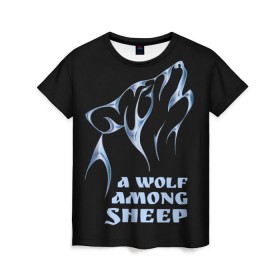 Женская футболка 3D с принтом Волк среди овец в Кировске, 100% полиэфир ( синтетическое хлопкоподобное полотно) | прямой крой, круглый вырез горловины, длина до линии бедер | wolf among sheep | татуировка | хищник