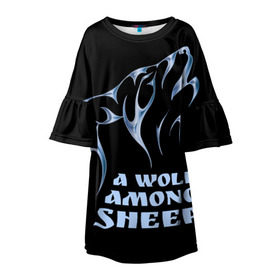 Детское платье 3D с принтом Волк среди овец в Кировске, 100% полиэстер | прямой силуэт, чуть расширенный к низу. Круглая горловина, на рукавах — воланы | wolf among sheep | татуировка | хищник