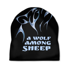 Шапка 3D с принтом Волк среди овец в Кировске, 100% полиэстер | универсальный размер, печать по всей поверхности изделия | wolf among sheep | татуировка | хищник