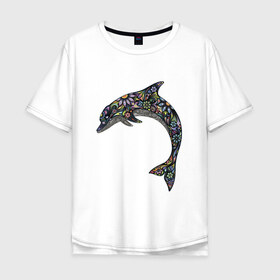 Мужская футболка хлопок Oversize с принтом Дельфин в Кировске, 100% хлопок | свободный крой, круглый ворот, “спинка” длиннее передней части | дельфин | животное