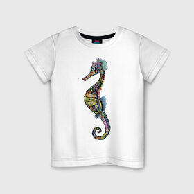 Детская футболка хлопок с принтом Морской конек в Кировске, 100% хлопок | круглый вырез горловины, полуприлегающий силуэт, длина до линии бедер | животное | конек | лето | море | океан | рыба