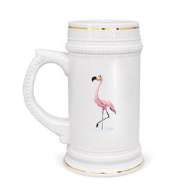 Кружка пивная с принтом Фламинго в Кировске,  керамика (Материал выдерживает высокую температуру, стоит избегать резкого перепада температур) |  объем 630 мл | Тематика изображения на принте: птица | фламинго | цапля