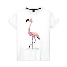 Женская футболка хлопок с принтом Фламинго в Кировске, 100% хлопок | прямой крой, круглый вырез горловины, длина до линии бедер, слегка спущенное плечо | птица | фламинго | цапля