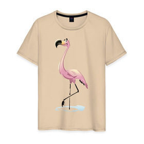Мужская футболка хлопок с принтом Фламинго в Кировске, 100% хлопок | прямой крой, круглый вырез горловины, длина до линии бедер, слегка спущенное плечо. | Тематика изображения на принте: птица | фламинго | цапля