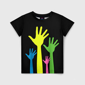 Детская футболка 3D с принтом Руки вверх! в Кировске, 100% гипоаллергенный полиэфир | прямой крой, круглый вырез горловины, длина до линии бедер, чуть спущенное плечо, ткань немного тянется | светящиеся | флуоресцентный | флюр | флюровый