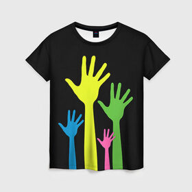 Женская футболка 3D с принтом Руки вверх! в Кировске, 100% полиэфир ( синтетическое хлопкоподобное полотно) | прямой крой, круглый вырез горловины, длина до линии бедер | светящиеся | флуоресцентный | флюр | флюровый