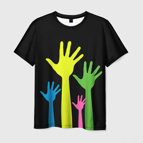 Мужская футболка 3D с принтом Руки вверх! в Кировске, 100% полиэфир | прямой крой, круглый вырез горловины, длина до линии бедер | Тематика изображения на принте: светящиеся | флуоресцентный | флюр | флюровый
