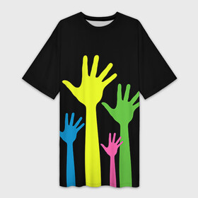 Платье-футболка 3D с принтом Руки вверх в Кировске,  |  | Тематика изображения на принте: светящиеся | флуоресцентный | флюр | флюровый