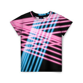 Детская футболка 3D с принтом Неон в Кировске, 100% гипоаллергенный полиэфир | прямой крой, круглый вырез горловины, длина до линии бедер, чуть спущенное плечо, ткань немного тянется | линии | полосы | светящиеся | флуоресцентный | флюр | флюровый