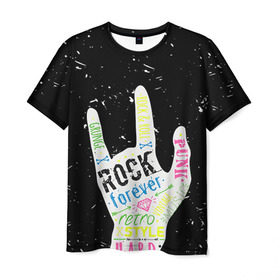 Мужская футболка 3D с принтом Рок форева! в Кировске, 100% полиэфир | прямой крой, круглый вырез горловины, длина до линии бедер | Тематика изображения на принте: rock | навсегда | светящиеся | флуоресцентный | флюр | флюровый