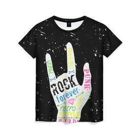 Женская футболка 3D с принтом Рок форева! в Кировске, 100% полиэфир ( синтетическое хлопкоподобное полотно) | прямой крой, круглый вырез горловины, длина до линии бедер | rock | навсегда | светящиеся | флуоресцентный | флюр | флюровый