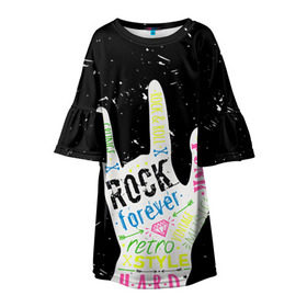 Детское платье 3D с принтом Рок форева! в Кировске, 100% полиэстер | прямой силуэт, чуть расширенный к низу. Круглая горловина, на рукавах — воланы | Тематика изображения на принте: rock | навсегда | светящиеся | флуоресцентный | флюр | флюровый