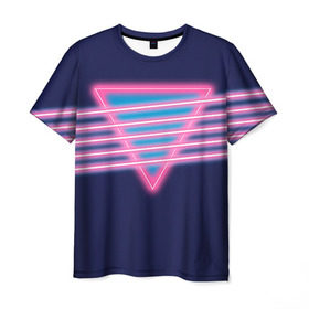 Мужская футболка 3D с принтом Неон в Кировске, 100% полиэфир | прямой крой, круглый вырез горловины, длина до линии бедер | линии | полосы | светящиеся | треугольник | флуоресцентный | флюр | флюровый