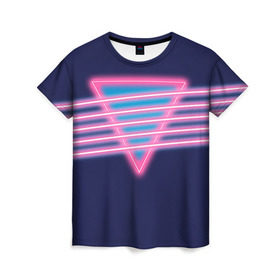 Женская футболка 3D с принтом Неон в Кировске, 100% полиэфир ( синтетическое хлопкоподобное полотно) | прямой крой, круглый вырез горловины, длина до линии бедер | линии | полосы | светящиеся | треугольник | флуоресцентный | флюр | флюровый