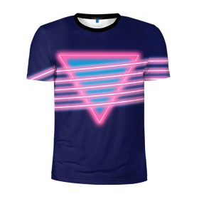 Мужская футболка 3D спортивная с принтом Неон в Кировске, 100% полиэстер с улучшенными характеристиками | приталенный силуэт, круглая горловина, широкие плечи, сужается к линии бедра | линии | полосы | светящиеся | треугольник | флуоресцентный | флюр | флюровый